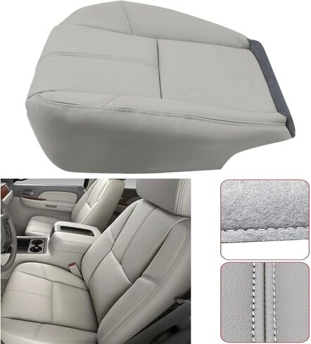 SecosAutoparts Driver and Passenger Bottom & Top Lean Back Seat Covers Leather Gray Compatible with Chevy Silverado Tahoe Suburban Avalanche Sierra Yukon 1500 2500 3500HD 2007-2014 in Saudi Arabia
