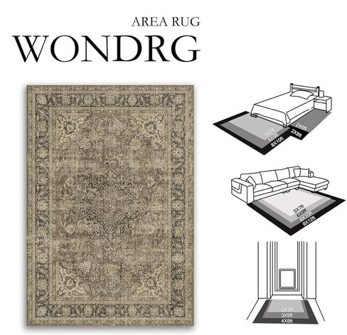 2x6 Washable Brown Vintage Runner Rug for Kitchen Hallway Non-Slip Low Pile Soft Thin Carpet Traditional Retro Distressed Accent Throw Rug for Entryway Bathroom Indoor Bedroom in Kuwait