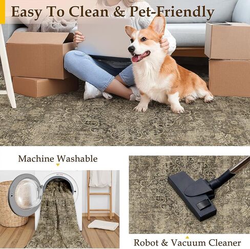 2x6 Washable Brown Vintage Runner Rug for Kitchen Hallway Non-Slip Low Pile Soft Thin Carpet Traditional Retro Distressed Accent Throw Rug for Entryway Bathroom Indoor Bedroom in Kuwait