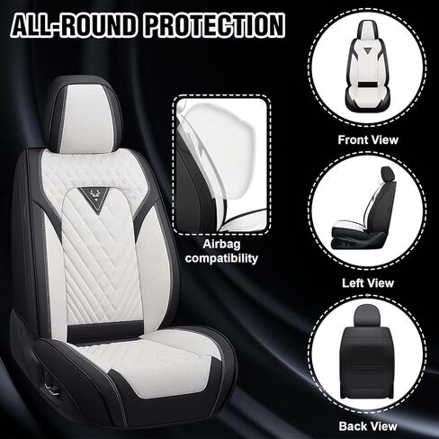 أغطية مقاعد السيارة لشركة Hyundai Santa Cruz 2022-2025، واقي مقعد السيارة من جلد نابا المقاوم للماء، غطاء وإكسسوارات مقعد السيارة مريحة ومضادة للانزلاق (مقعدين/رمادي أسود) in Kuwait