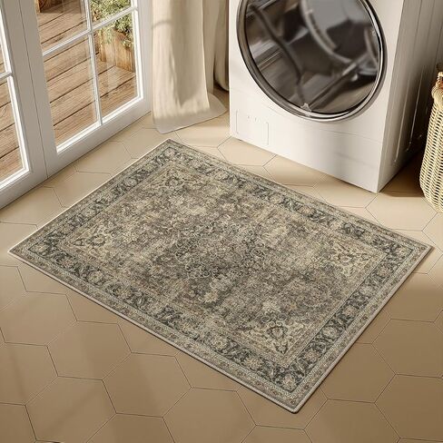 2x6 Washable Brown Vintage Runner Rug for Kitchen Hallway Non-Slip Low Pile Soft Thin Carpet Traditional Retro Distressed Accent Throw Rug for Entryway Bathroom Indoor Bedroom in Kuwait