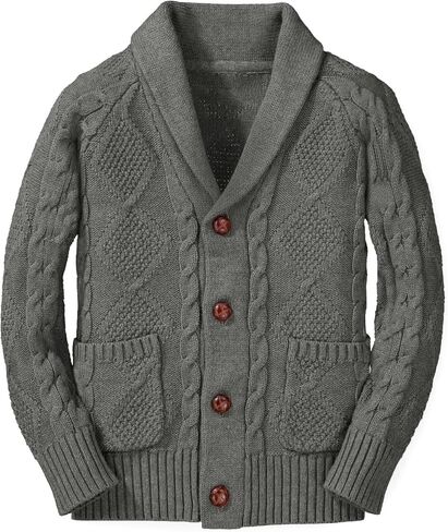 Inorin Boy's Sweater Cardigan Button Down Shawl Collar Cable Knitted Outwear Sweater Coats with Pockets Deep Navy Blue in Kuwait