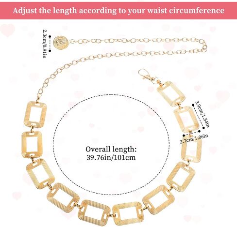 Chain Belt for Women Metal Waist Chain Chunky Belly Link Belt Thick chain Belts Trendy Adjustable Waist Belts Gold Fashion Cute Body Chains for Girls Ladies Dresses Vest Jeans Pants Trousers in Saudi Arabia