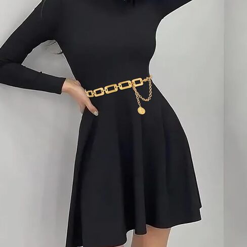 Chain Belt for Women Metal Waist Chain Chunky Belly Link Belt Thick chain Belts Trendy Adjustable Waist Belts Gold Fashion Cute Body Chains for Girls Ladies Dresses Vest Jeans Pants Trousers in Saudi Arabia