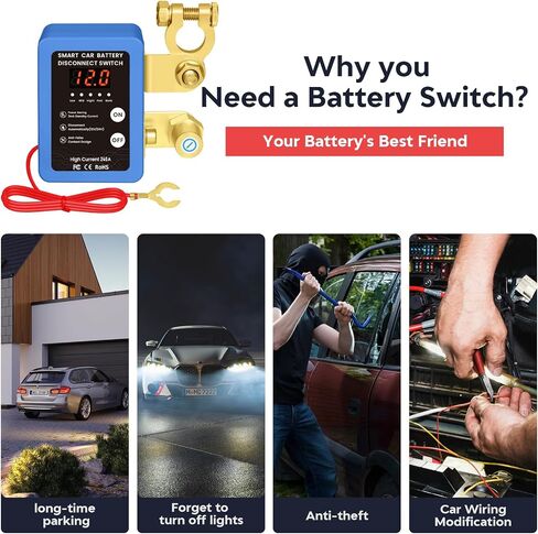 Kill Switch for Car - 12V Remote Battery Disconnect Switch Smart Voltage Car Battery Kill Switch for Vehicle, RV, ATV, Truck, Boat in Saudi Arabia