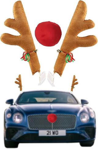 Car Reindeer Antlers & Nose - Window Roof-Top & Grille Rudolph Reindeer Jingle Bell Christmas Costume - Auto Accessories Decoration Kit Best for Car SUV Van Truck, Xmas Gift Set (Brown) in Saudi Arabia