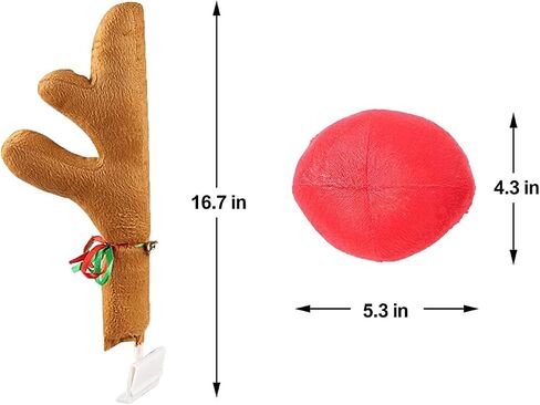 Car Reindeer Antlers & Nose - Window Roof-Top & Grille Rudolph Reindeer Jingle Bell Christmas Costume - Auto Accessories Decoration Kit Best for Car SUV Van Truck, Xmas Gift Set (Brown) in Saudi Arabia