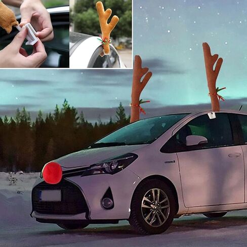 Car Reindeer Antlers & Nose - Window Roof-Top & Grille Rudolph Reindeer Jingle Bell Christmas Costume - Auto Accessories Decoration Kit Best for Car SUV Van Truck, Xmas Gift Set (Brown) in Saudi Arabia