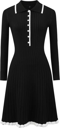 Women's Midi Sweater Dress Knitted Ribbed A-Line Long Sleeve Dresses in Saudi Arabia