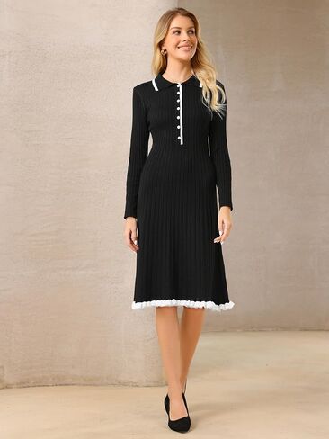 Women's Midi Sweater Dress Knitted Ribbed A-Line Long Sleeve Dresses in Saudi Arabia
