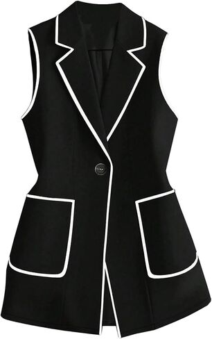 Verdusa Women's Elegant Button Up Blazer Vest Business Casual Outftis Lapel Collared Sleeveless Outerwear with Pockets in Saudi Arabia