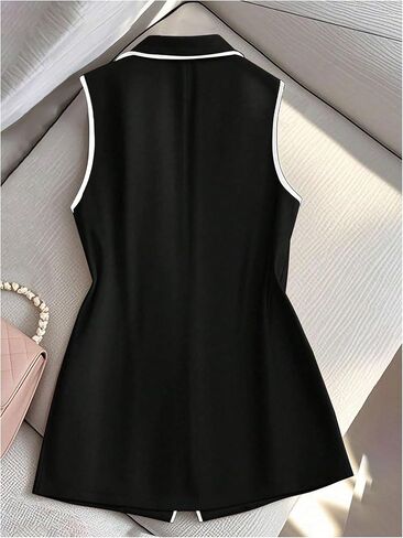 Verdusa Women's Elegant Button Up Blazer Vest Business Casual Outftis Lapel Collared Sleeveless Outerwear with Pockets in Saudi Arabia