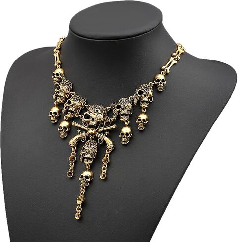 Halloween Skull Charm Necklace for Men Women Personalized Vintage Gothic Punk Horror Multi-Level Pirate Skeleton Skull Tassel Collar Necklaces Jewelry Gifts in Saudi Arabia