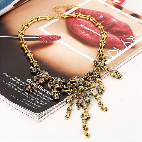 Halloween Skull Charm Necklace for Men Women Personalized Vintage Gothic Punk Horror Multi-Level Pirate Skeleton Skull Tassel Collar Necklaces Jewelry Gifts in Saudi Arabia