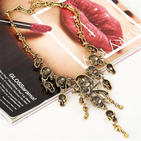 Halloween Skull Charm Necklace for Men Women Personalized Vintage Gothic Punk Horror Multi-Level Pirate Skeleton Skull Tassel Collar Necklaces Jewelry Gifts in Saudi Arabia