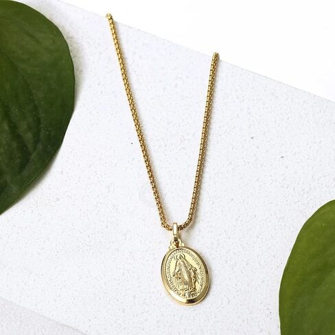 18K Yellow Gold virgen de guadalupe necklace Religious Jewelry Our Lady Virgin Mary Pendant Necklaces for Charms Women Men Accessories Chains Vintage Colar Medalla De la Virgen Milagrosa Virgencita in Saudi Arabia