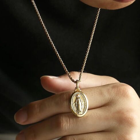 18K Yellow Gold virgen de guadalupe necklace Religious Jewelry Our Lady Virgin Mary Pendant Necklaces for Charms Women Men Accessories Chains Vintage Colar Medalla De la Virgen Milagrosa Virgencita in Saudi Arabia