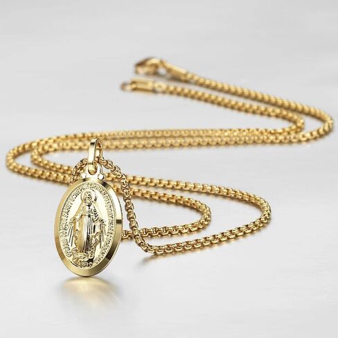 18K Yellow Gold virgen de guadalupe necklace Religious Jewelry Our Lady Virgin Mary Pendant Necklaces for Charms Women Men Accessories Chains Vintage Colar Medalla De la Virgen Milagrosa Virgencita in Saudi Arabia