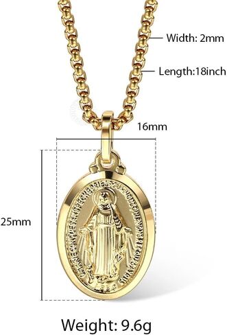 18K Yellow Gold virgen de guadalupe necklace Religious Jewelry Our Lady Virgin Mary Pendant Necklaces for Charms Women Men Accessories Chains Vintage Colar Medalla De la Virgen Milagrosa Virgencita in Saudi Arabia