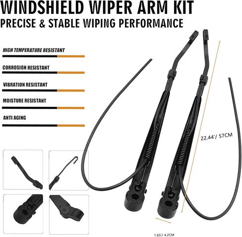 1 Pair Front Windshield Wiper Arm Kit Noiseless Rust Protection Fits Compatible with 1990-2007 Peterbilt 379 Replace OE 602511 R236002 Left and Right in Kuwait