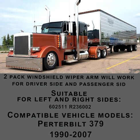1 Pair Front Windshield Wiper Arm Kit Noiseless Rust Protection Fits Compatible with 1990-2007 Peterbilt 379 Replace OE 602511 R236002 Left and Right in Kuwait