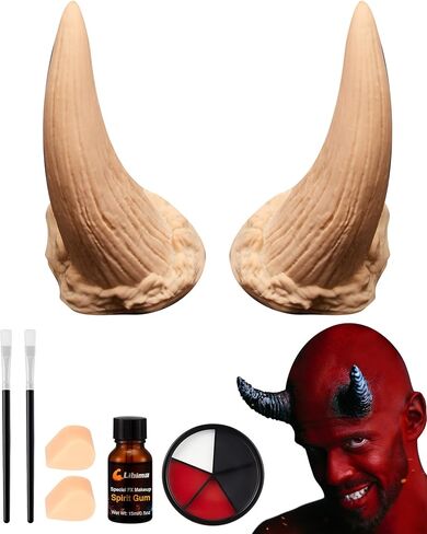 Libima Prosthetics Devil Horns Mens Women Halloween Demon Horns Cosplay Halloween Costume Horns Goat Horns Cosplay Halloween Latex Prosthetic Set with Face Paint and Makeup Adhesive Glue(Large) in Saudi Arabia