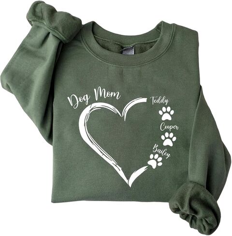 Personalized Dog Mom Sweatshirt with Names on Sleeve, Minimalist Dog Lover's Gift, Ear Shirt in Kuwait