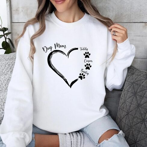 Personalized Dog Mom Sweatshirt with Names on Sleeve, Minimalist Dog Lover's Gift, Ear Shirt in Kuwait