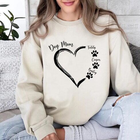 Personalized Dog Mom Sweatshirt with Names on Sleeve, Minimalist Dog Lover's Gift, Ear Shirt in Kuwait