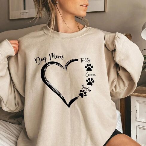 Personalized Dog Mom Sweatshirt with Names on Sleeve, Minimalist Dog Lover's Gift, Ear Shirt in Kuwait
