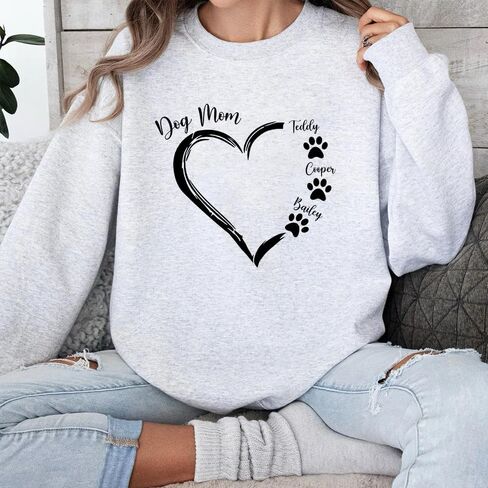 Personalized Dog Mom Sweatshirt with Names on Sleeve, Minimalist Dog Lover's Gift, Ear Shirt in Kuwait