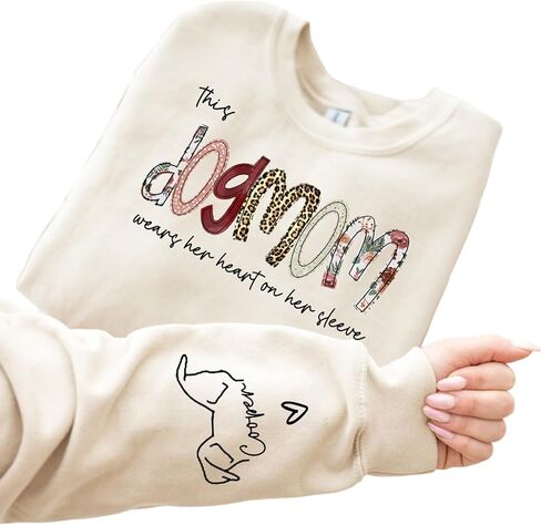 Personalized Dog Mom Sweatshirt with Names on Sleeve, Minimalist Dog Lover's Gift, Ear Shirt in Kuwait