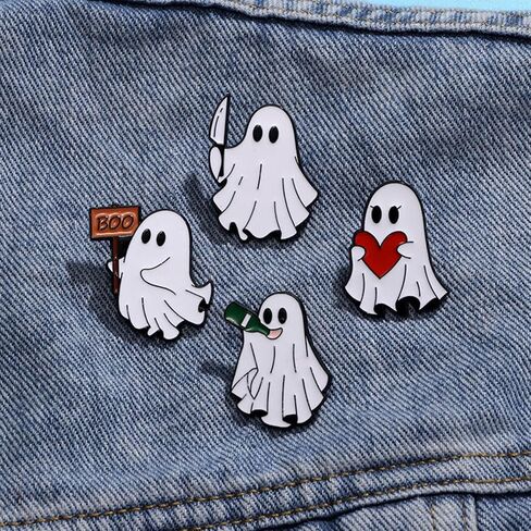 Halloween Cute Ghost Brooches Lapel Pins for Women Funny White Love Heart Boo Ghost Pins Lapel Collar Jeans Hats Shirt Jackets Backpacks Badge Brooches Pins for Women Halloween Holiday Accessory Jewelry in Saudi Arabia