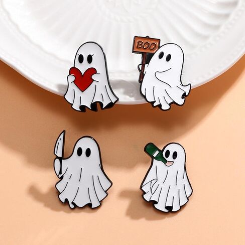 Halloween Cute Ghost Brooches Lapel Pins for Women Funny White Love Heart Boo Ghost Pins Lapel Collar Jeans Hats Shirt Jackets Backpacks Badge Brooches Pins for Women Halloween Holiday Accessory Jewelry in Saudi Arabia