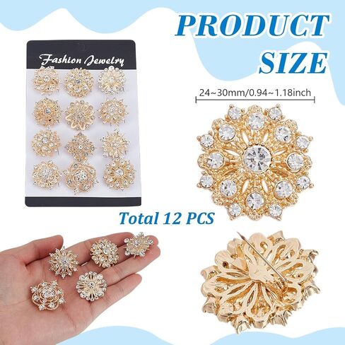 AHANDMAKER Rhinestone Brooches, Flower Brooch Pins Shining Flower Lapel Badge Pins for Crafts Embellishment, Bridal Wedding Bouquet Gift in Saudi Arabia