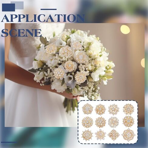 AHANDMAKER Rhinestone Brooches, Flower Brooch Pins Shining Flower Lapel Badge Pins for Crafts Embellishment, Bridal Wedding Bouquet Gift in Saudi Arabia