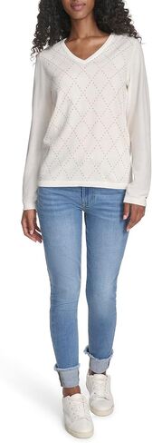 Tommy Hilfiger Women's Long Sleeve V-Neck Hotfix Cotton Sweater in Saudi Arabia
