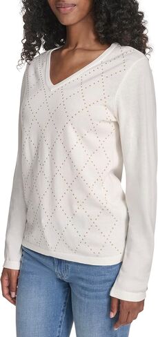 Tommy Hilfiger Women's Long Sleeve V-Neck Hotfix Cotton Sweater in Saudi Arabia