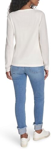 Tommy Hilfiger Women's Long Sleeve V-Neck Hotfix Cotton Sweater in Saudi Arabia