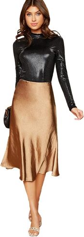 Floerns Women's Mock Neck Long Sleeve Crocodile Pattern T-Shirt Leather Tops in Saudi Arabia