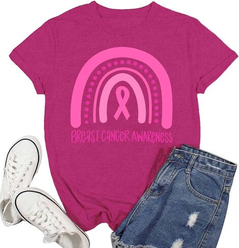 Breast Cancer Shirts for Women Cancer Awareness T-Shirt Survivor Pink Ribbon Tee Tops in Saudi Arabia