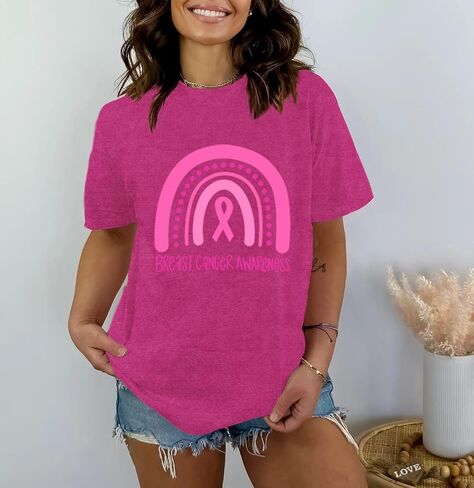Breast Cancer Shirts for Women Cancer Awareness T-Shirt Survivor Pink Ribbon Tee Tops in Saudi Arabia