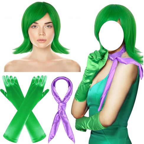 TLY شعر مستعار للهالوين باللون البرتقالي للحفلات التنكرية - مع قبعة شعر مستعار وحزام وقفازات مجموعة أزياء تنكرية للنساء في الهالوين in Kuwait