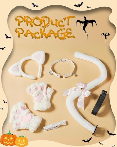 Halloween Cat Costumes Set, 4 Pcs Cute Cat Ears Headband Tail Paws Gloves Collar Set for Women Girls in Saudi Arabia