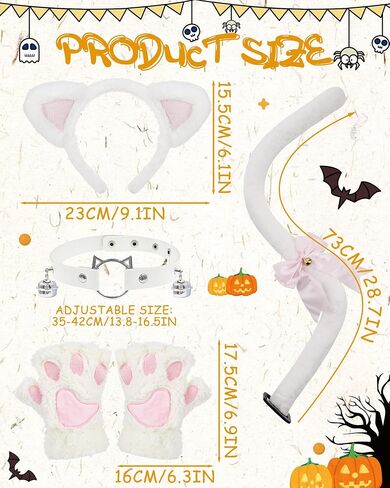 Halloween Cat Costumes Set, 4 Pcs Cute Cat Ears Headband Tail Paws Gloves Collar Set for Women Girls in Saudi Arabia