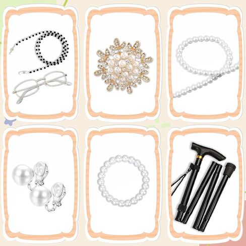 مجموعة زي السيدة العجوز لـ 100 يوم من المدرسة، فستان الجدة، إكسسوارات تنكرية للفتيات 13 قطعة in Kuwait