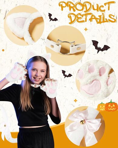 Halloween Cat Costumes Set, 4 Pcs Cute Cat Ears Headband Tail Paws Gloves Collar Set for Women Girls in Saudi Arabia