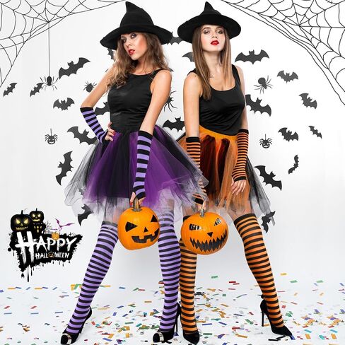 JenPen 3 Sets Halloween Witch Costumes for Women Includes Witch Hat Tutu Skirt Striped Knee High Socks Fingerless Arm Warmers in Saudi Arabia