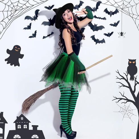 JenPen 3 Sets Halloween Witch Costumes for Women Includes Witch Hat Tutu Skirt Striped Knee High Socks Fingerless Arm Warmers in Saudi Arabia