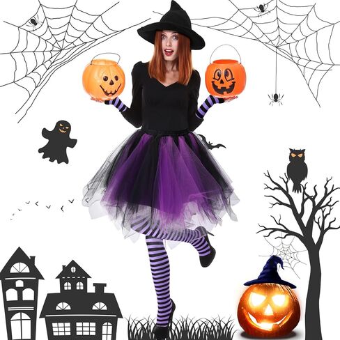 JenPen 3 Sets Halloween Witch Costumes for Women Includes Witch Hat Tutu Skirt Striped Knee High Socks Fingerless Arm Warmers in Saudi Arabia
